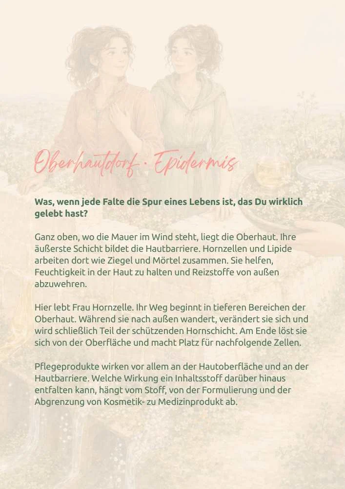HautStadt Besuch Frau Hornzelle steht vor einer Stadtmauer, die die Hautbarriere mit Ziegeln und Mörtel darstellt jpg HautStadt Besuch Frau Hornzelle steht vor einer Stadtmauer, die die Hautbarriere mit Ziegeln und Mörtel darstellt jpg