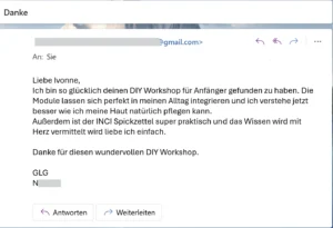 Testimonial DIY Naturkomsmetik Workshop Magie der ersten Schritte naelco skinfood